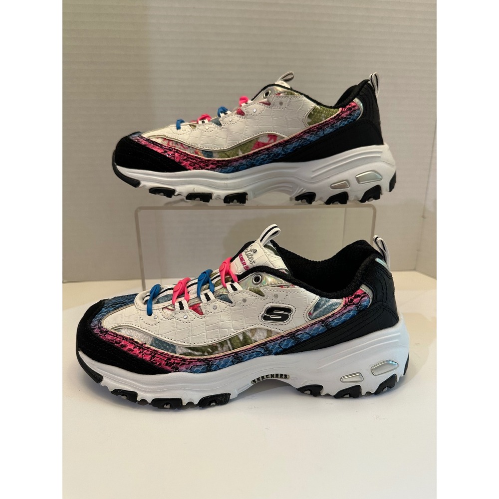 Women's Skechers D'Lites 8.5 White Black Pink Blue No Shoestrings READ